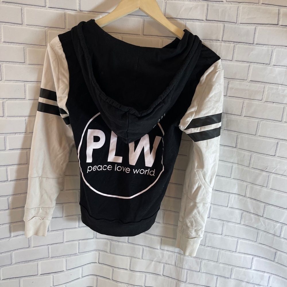 Peace Love World Black/White Zip Front Hoo…